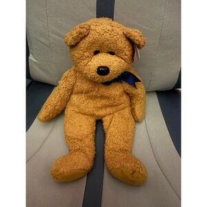 Ty Beanie Buddies Fuzz Brown Teddy Bear Blue Ribbon 1999 Plush 14" Buddy